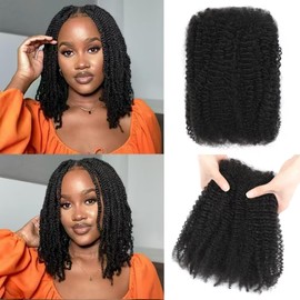 Geogroket Afro Kinkys Bulk Human Hair for Permanent Micro Locs/Twists/Braids/Repair 4C Afro Kinky Curly Bulk Human Hair No Short Hair Can Dye and Bleach 14 Inch Natural Black
