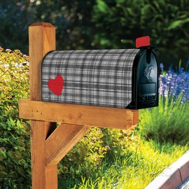 Studio M Fits Standard Size 6.5 x 19 Inch Mailbox Weather Resistant Vinyl The Original Magnetic Mailbox Cover, Decorative MailWrap Grey and White Plaid Heart