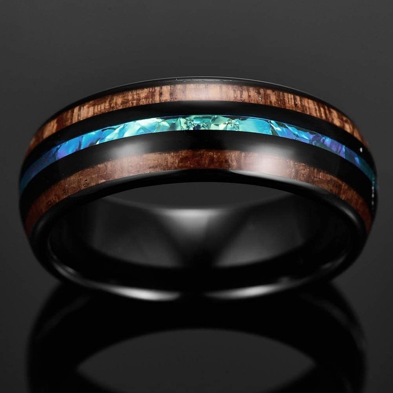 VAKKI Black Tungsten Carbide Ring for Men, Women Created-Opal and
