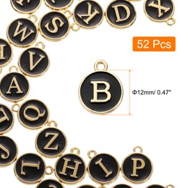sourcing map 52pcs Letter Charm, Enamel Letter Pendants, Alphabet B Pendants Double Sided Beads Charm for DIY Bracelet Necklace Pendants Earring Jewelry, Black