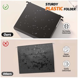 Shutex Extra Capacity Plastic Hanging File Folders,12 Pack Reinforced Hang Folders Letter Size,Accordian Pocket,Heavy Duty 2 Inch Expansion,Hard Hanging Folder Organizer for Office Home,Black