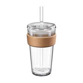 KeepCup Cold Cup - Brew Cork Tempered Glass Ice Coffee Tumbler with Recovered Cork Band, Lid and Straw - 16oz (454ml)