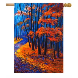 Pickako Oil Painting Beautiful Autumn Forest Landscape Red Leaves Fall Garden Flag 28 x 40 Inch, Double Sided Outdoor Decorative Welcome Yard Flags for Home House Lawn Patio