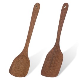 smtfcty Wooden Spatula 2 Pack Wooden Cooking Utensils Wood Solid Turner, Non Stick Spatula Cooking Utensils Set for Cooking, Heat Resistant Wood Spatulas for Baking Non Stick Cookware
