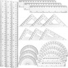 Tenare 18 Pcs Plastic Clear Ruler Math Set Includes Protractor,
