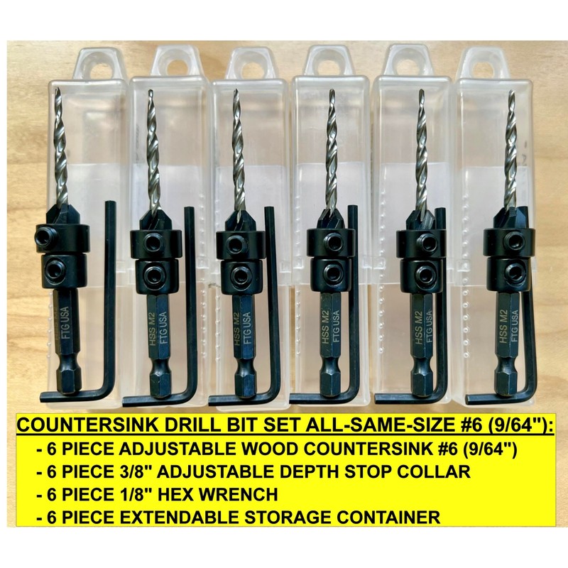 FTG USA 6 Pc #6 (9/64") Countersink Drill Bit Set