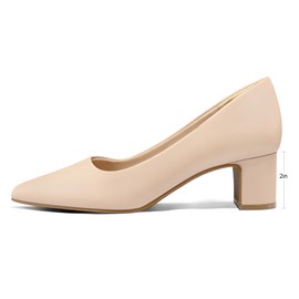 mysoft Women's Pointed Toe Pumps 2 Inch Chunky Block Low Heels Dressy Shoes Slip On Pumps Nude