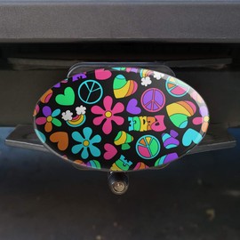Groovy Hippie Peace and Love Pattern Oval Tow Trailer Hitch Cover Plug Insert