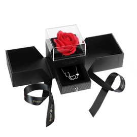 HSWYFCJY Preserved Eternal Rose, Black Bow Flower Box with Gift, Rose Gifts for Women for Valentine's Day, Mother's Day, Anniversary, Birthday for Mother, Sister, Wife
