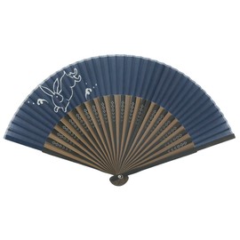 Ken Onishi Sales Cotton Monotone Print Fan 8.9 inches (22.5 cm), Wave rabbit/navy blue