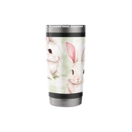Cottagecore Pastel Floral Rabbit Plaid Print Stainless Steel Insulated Tumbler