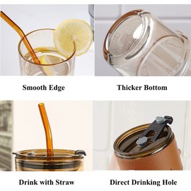 BLUEPOLAR 2 Pack 13oz/400ml Tumbler Water Glass, Glass Coffee Cups with Lids and Straws, Iced Tea Cups Insulated Glass Cup(2pack Amber)