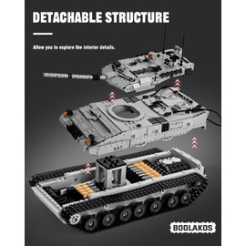 BOOLAKOS Leopard II A7 Main Battle Tank Building Block, Military Tank Building Toy Set to Display, Collectible WW2 Army Tank Model for Adults (1,498 Pieces)