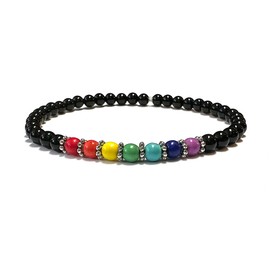 Handmade Chakra Black Tourmaline and Howlite Healing Bracelet 4mm beads 7 Inches