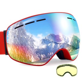 Dizokizo Ski Goggles Interchangeable Spherical Lens for Skiing Snowboard Anti-fog 100% UV Protection Triple Breathable Foams for Women Men REVO Red