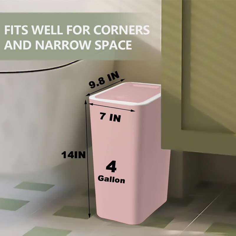 mzxoo 2 Pack Pink Slim Space-Saving Trash Can with Press