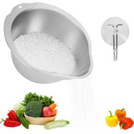 Rice Washer Strainer Bowl- 4-in-1 Washing Bowl for Quinoa, Stainless Steel Rinser With Side Drainers Small Colander for Cleaning Fruits, Vegetables, and Beans - Versatile Kitchen Tool