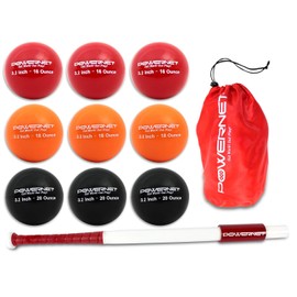 PowerNet Sweet Spot Training Bat + Softball 3.2" Progressive Weighted Ball 9 PRO Pack | Follow Through and Form | Strength and Muscle | Hand-Eye Coordination (34" (31 oz) Bat + 3.2" Balls PRO 9 Pk)