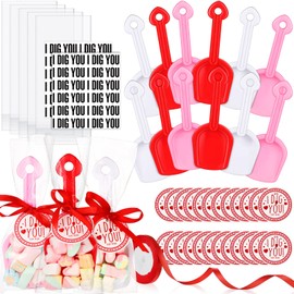 Valentines Plastic Toy Shovels Valentines Plastic Shovels I Dig You Valentine Set with I Dig You Valentine Stickers I Dig You Valentine Tags with Ribbon Favor (133, Pink, White, Red)