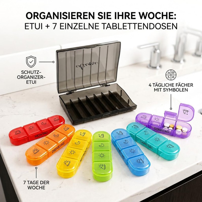 Edicare, Pill Box 7 Days, Morning Noon Evening, Medication Box