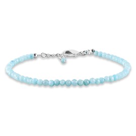 Mother's Day Gifts Natural Larimar Bracelet- Dolphin Stone- Pectolite -Sea- Caribbean Gemstone Micro Beads Dainty Bracelet Jewelry for her, Birthstone, Energy Healing Crystals, Silver Plated Chain 8 inch