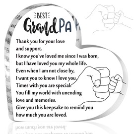 Tatuo Christmas Grandpa Birthday Gifts from Grandchildren Acrylic Grandpa Keepsake Thank You Paperweight Best Grandfather Favors from Grandson Granddaughter(Heart)
