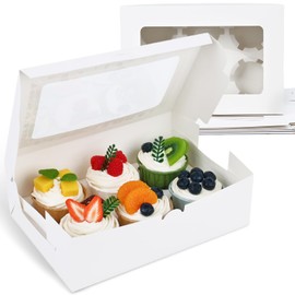 HONEYGIFTS 6 Count White Cupcake Boxes, 6 Sets Cupcake Carrier with Window Boxes Holding 36 Pastry Box for Birthday Holiday Party Bakery Supplies