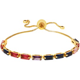 Sacina Rainbow Tennis Bracelet, Gold Tennnis Bracelet, Adjustable Bracelets for Women, Colorful Bracelets, Cubic Zirconia Bracelets, Christmas Jewelry Gift