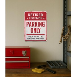 Retired Legends Parking Only Sign – Funny Retirement Gifts for Men, Women, Mens Retirement Gifts 2025, Retired Sign 11x8.3" by Opix Design, Gag Gift, Retirement Party Decor, Wall Plaque or Retirement Decorations for Men