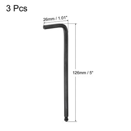 sourcing map 3pcs 5mm Ball End Hex Key Wrench, Metric L Shaped Long Arm CR-V Repairing Tool for Bikes Furniture Repair, Black