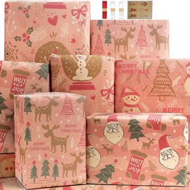 Wrapping Paper Christmas Gift Wrap Christmas Wrapping Paper Xmas Wrapping Paper Sheet Christmas Paper Xmas Gift Wrap Paper for Girl Women Fairy Girly,Eco Pink Kraft Santa Claus Elk Christmas Tree Snowman Holiday Wrapping Paper Set Gift Wrapper Present Wr