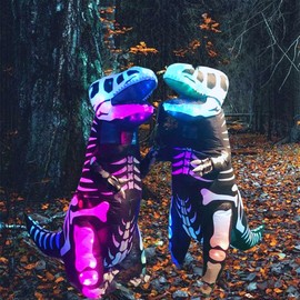 LEDPATY Kids inflatable costumes black T-rex skeleton Shark (Black skeleton, Kids 8-14T)