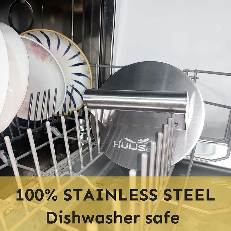 HULISEN Stainless Steel Burger Press, 6.2 inch Round Burger Smasher,