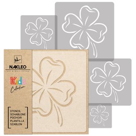 NAKLEO Pack of 5 Reusable Plastic Stencils - Four-Leaf Clover Flower - 34 x 34 cm to 9 x 9 cm - Pattern Children's Room Painting Template Room Decoration - Crafts DIY Wall Furniture
