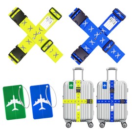 Flintronic Luggage Strap Suitcase Strap, Pack of 4 Adjustable Luggage Strap + 2 Luggage Tags, with Name Tag & Address Tag, for Luggage Strap for Travel & Flying