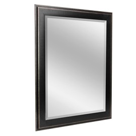 Head West Distressed Black Two-Step Framed Beveled Wall Mounted Vanity Mirror, Decorative Mirrors for Wall Decor, Bathroom Mirrors for Over Sink, Bedroom, Living Room, Entryway, Hallway 32x44