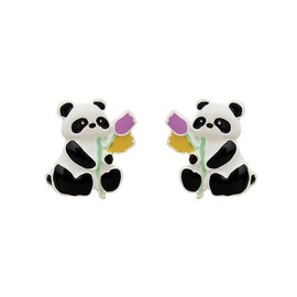 AIANFU Cute Panda Earrings Danglg Jewelry Enamel Alloy Asymmetrical Bamboo Bear Pearl Stud Earrings for Women Charms Gifts (Black White)