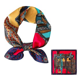 WaJuemy Western Neck sacrf for Women 27.5inches Square Silk Head Scarf Bandanas Fashion Satin Hair Scarves Purse Accessories Wrap Silky Sleeping Headscarf Wraps(02 Red/yellow horse)