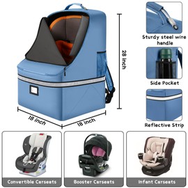 Car Seat Travel Bag - Padded Car Seat Carrier with Steel Cable Handle and Reflective Stripes, Large Durable Airport Gate Check Bag with Shoulder Strap