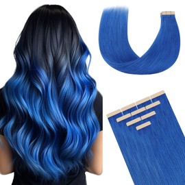 DOORES Human Hair Extensions Tape in, Blue Tape in Hair Extensions 18 Inch 10pcs 25g, Tape in Hair Extensions Real Hair Extensions Straight Hair