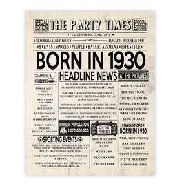 Stuff4 95th Birthday Poster Unframed - Born In 1930 Newspaper - Happy 95th Birthday Gifts for Men Women Vintage Retro Back In 1930, 8x10 Inch Ninety-Five Ninety-Fifth Bday Party Decor Decoration