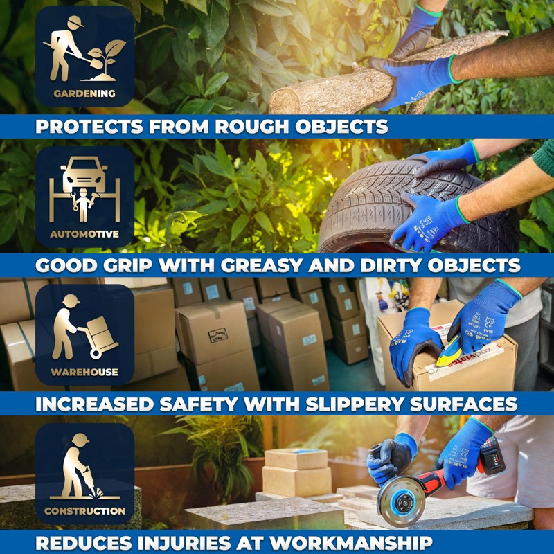 S&R Work Gloves – 12 Pairs, Nylon with PU Coating,