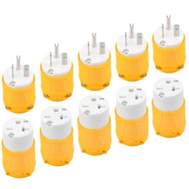 6-20P Replacement Plug and 6-20R Replacement Connector 5 Set, 20 Amp 250 Volt Extension Cord Ends, 2 Pole, 3 Wire Grounding, Industrial Grade, Heavy Duty, ETL Listed