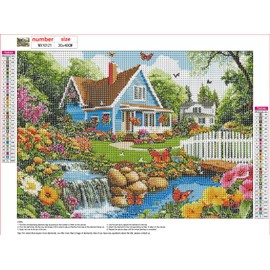 MXJSUA DIY Garden Waterfall Diamond Painting Kits for Adults, House Diamond Gem Art Painting for Beginners, Diamond Picture with Full Round Drill Dots Craft Set Gift, 30x40 cm