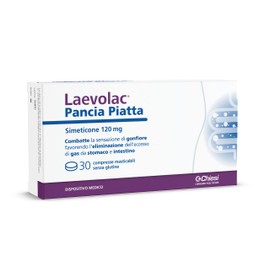 Laevolac Pancia Piatta - Per il Trattamento Sintomatico di Gonfiore Gastrointestinale, Flatulenza e Meteorismo, a Base di Simeticone, Senza Glutine - Confezione da 30 compresse masticabili
