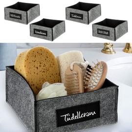 Storage Basket Felt Set of 4 Grey Black Felt 19 x 19 x 10 cm Print Sayings Krimskram Schnick Schnack Bag Fat Booty Filxbox Basket Organiser Basket (1 x Set of 4 Felt Basket Handle Light Grey)