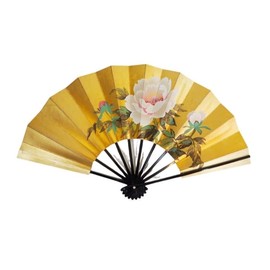 Kyo Fan, Double Sided Decorative Fan, Peony Tetsuzen 9.5 inches, gilded