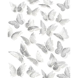 72 piezas de decoración de pared con mariposas 3D, decoraciones de mariposas plateadas, 4 estilos y 3 tamaños de calcomanías de mariposas extraíbles para habitación de niños, pastelería, cuarto de