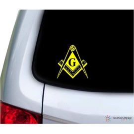 Southern Sticker Company Freemason Masonic Lodge Symbol 3.9x4.2 inches Size Laptop car Window Truck - Made and Shipped in USA (Yellow)