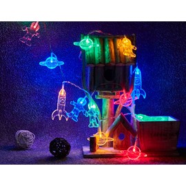 10 LED Children's Room LED String Light Astronaut Spaceship Rocket Pendants Holiday Party Lights Wall Window Nursery or Kids room Decor Wedding Around the Garden Party Patio Christmas (Multicolour)